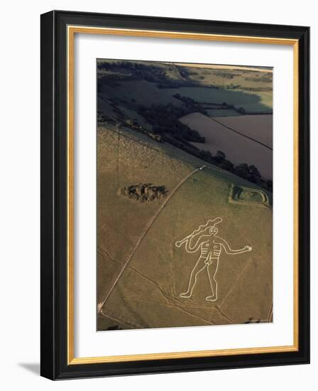 Aerial View of the Cerne Abbas Giant, Dorset, England, United Kingdom-Adam Woolfitt-Framed Photographic Print