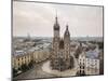 Aerial view of The Church of Saint Mary in Rynek Glowny (Market Square), Krakow, Poland-Ben Pipe-Mounted Photographic Print