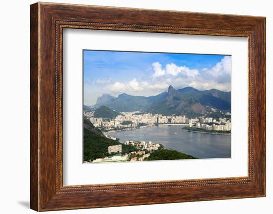 Aerial View of the City and Serra Da Carioca Mountains with Botafogo Bay-Alex Robinson-Framed Photographic Print