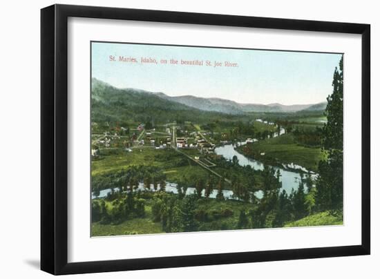 Aerial View of the City on the St. Joe River - St. Maries, ID-Lantern Press-Framed Art Print