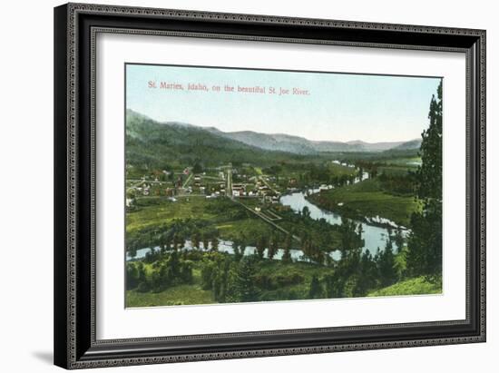 Aerial View of the City on the St. Joe River - St. Maries, ID-Lantern Press-Framed Art Print