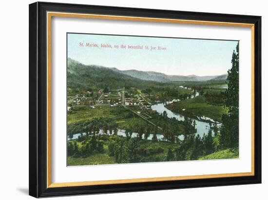 Aerial View of the City on the St. Joe River - St. Maries, ID-Lantern Press-Framed Art Print