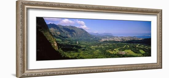 Aerial View of the Coast, Na Pali Coast, Kaneohe Bay, Oahu, Hawaii, USA-null-Framed Photographic Print