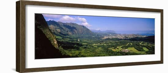 Aerial View of the Coast, Na Pali Coast, Kaneohe Bay, Oahu, Hawaii, USA-null-Framed Photographic Print
