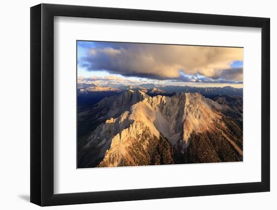 Aerial view of the rocky peaks of Latemar at sunset, Dolomites, South Tyrol, Italy, Europe-Roberto Moiola-Framed Photographic Print