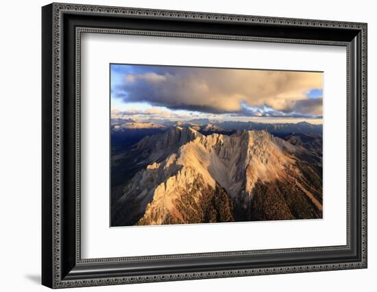 Aerial view of the rocky peaks of Latemar at sunset, Dolomites, South Tyrol, Italy, Europe-Roberto Moiola-Framed Photographic Print