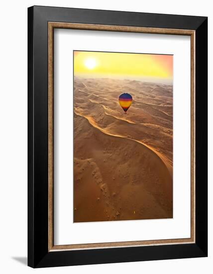 Aerial view of the sand dunes of the Arabian Desert next to Dubai at sunset, United Arab Emirates-Miva Stock-Framed Photographic Print