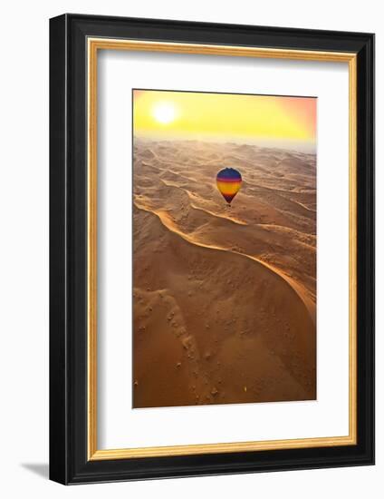 Aerial view of the sand dunes of the Arabian Desert next to Dubai at sunset, United Arab Emirates-Miva Stock-Framed Photographic Print