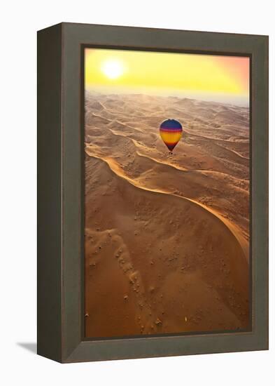 Aerial view of the sand dunes of the Arabian Desert next to Dubai at sunset, United Arab Emirates-Miva Stock-Framed Premier Image Canvas