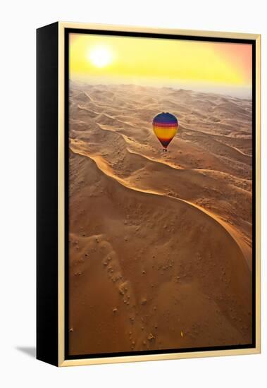 Aerial view of the sand dunes of the Arabian Desert next to Dubai at sunset, United Arab Emirates-Miva Stock-Framed Premier Image Canvas