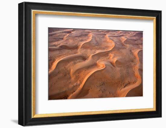 Aerial view of the sand dunes of the Arabian Desert next to Dubai, United Arab Emirates-Miva Stock-Framed Photographic Print