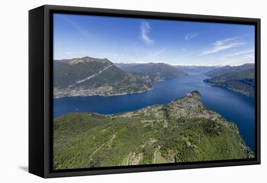 Aerial View of the Village of Bellagio Frames by the Blue Water of Lake Como on a Sunny Spring Day-Roberto Moiola-Framed Premier Image Canvas