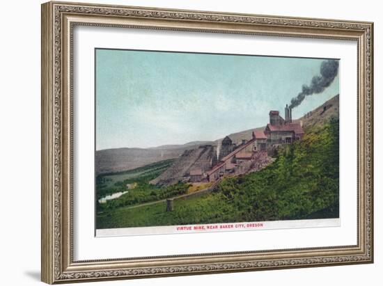 Aerial View of the Virtue Mine - Baker City, OR-Lantern Press-Framed Art Print