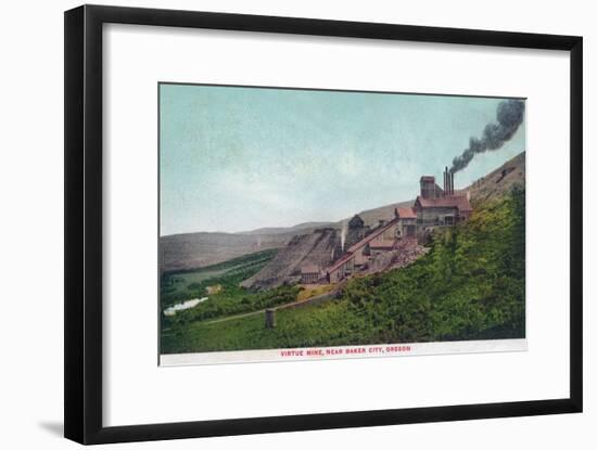 Aerial View of the Virtue Mine - Baker City, OR-Lantern Press-Framed Art Print