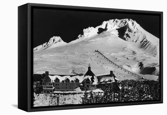 Aerial View of Timberline Lodge and Ski Lift - Mt. Hood, OR-Lantern Press-Framed Stretched Canvas
