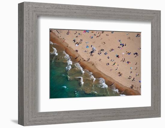 Aerial view of tourists on beach, North Avenue Beach, Chicago, Illinois, USA-null-Framed Photographic Print