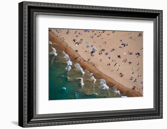 Aerial view of tourists on beach, North Avenue Beach, Chicago, Illinois, USA-null-Framed Photographic Print