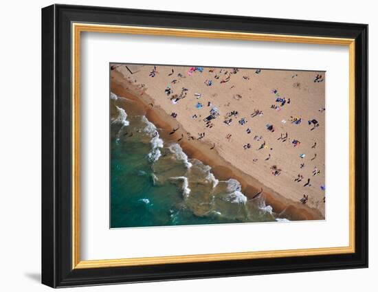 Aerial view of tourists on beach, North Avenue Beach, Chicago, Illinois, USA-null-Framed Photographic Print