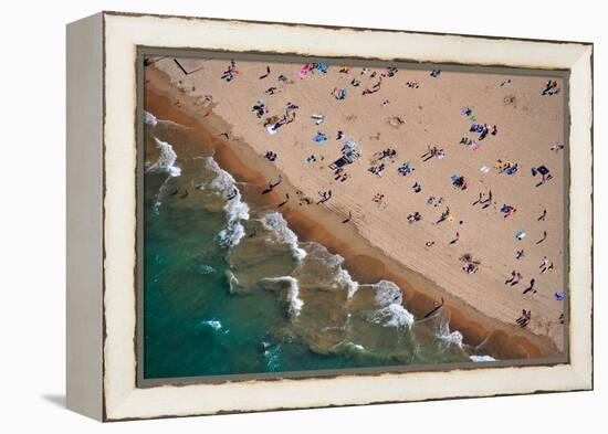 Aerial view of tourists on beach, North Avenue Beach, Chicago, Illinois, USA-null-Framed Premier Image Canvas