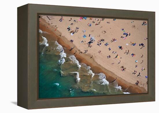 Aerial view of tourists on beach, North Avenue Beach, Chicago, Illinois, USA-null-Framed Premier Image Canvas