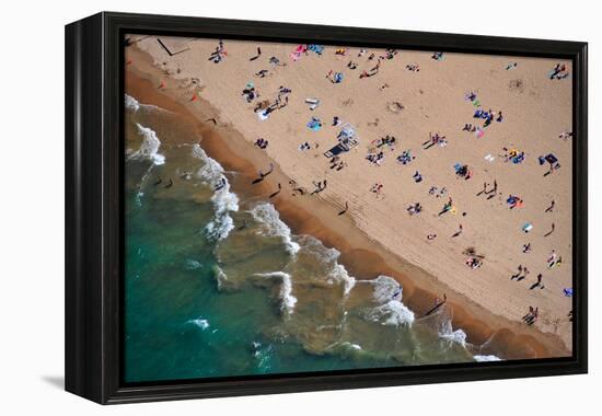 Aerial view of tourists on beach, North Avenue Beach, Chicago, Illinois, USA-null-Framed Premier Image Canvas