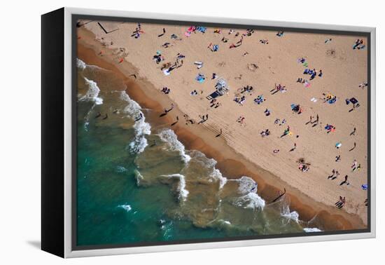 Aerial view of tourists on beach, North Avenue Beach, Chicago, Illinois, USA-null-Framed Premier Image Canvas