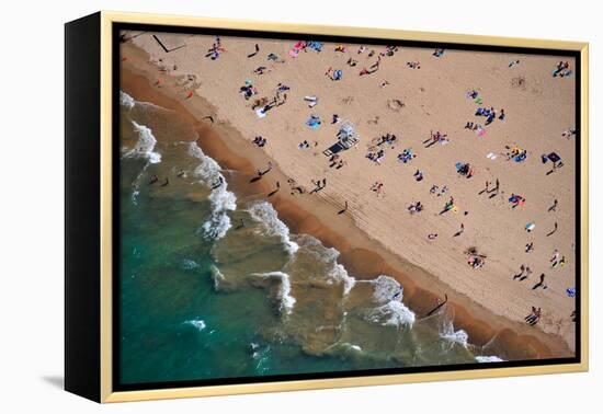 Aerial view of tourists on beach, North Avenue Beach, Chicago, Illinois, USA-null-Framed Premier Image Canvas