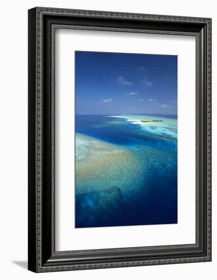 Aerial View of Tropical Island and Lagoon, Maldives, Indian Ocean, Asia-Sakis Papadopoulos-Framed Photographic Print