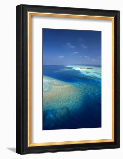 Aerial View of Tropical Island and Lagoon, Maldives, Indian Ocean, Asia-Sakis Papadopoulos-Framed Photographic Print