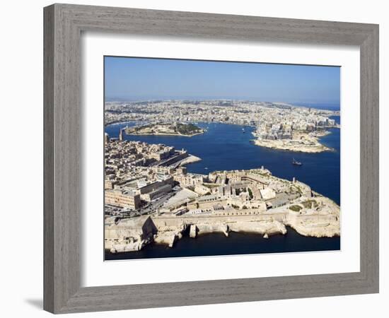 Aerial View of Valletta and St. Elmo Fort, Manoel Island, and Dragutt Point on the Right, Malta-Tondini Nico-Framed Photographic Print