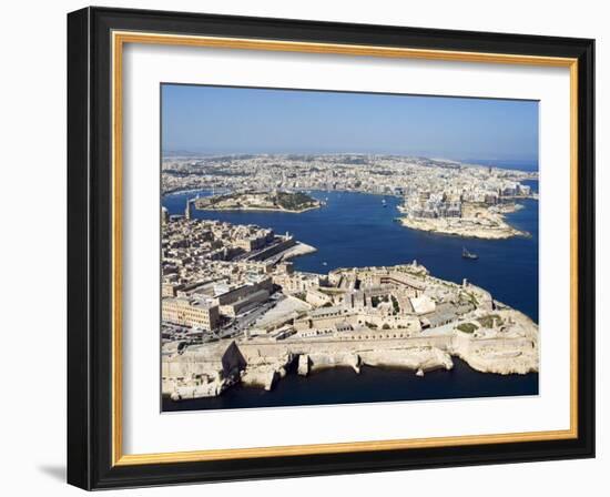 Aerial View of Valletta and St. Elmo Fort, Manoel Island, and Dragutt Point on the Right, Malta-Tondini Nico-Framed Photographic Print