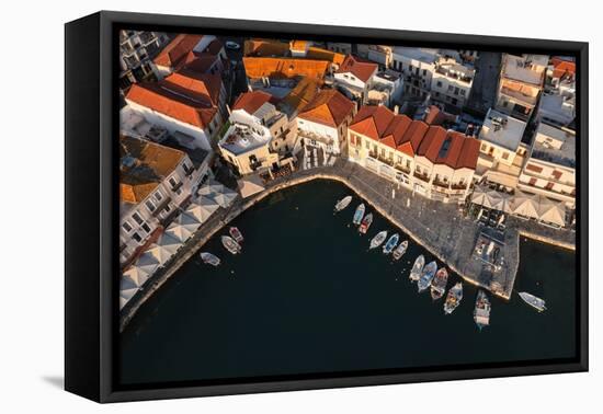 Aerial view of Venetian harbor, Rethymno, Crete, Greek Islands, Greece, Europe-Markus Lange-Framed Premier Image Canvas