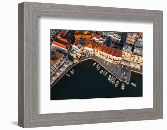 Aerial view of Venetian harbor, Rethymno, Crete, Greek Islands, Greece, Europe-Markus Lange-Framed Photographic Print