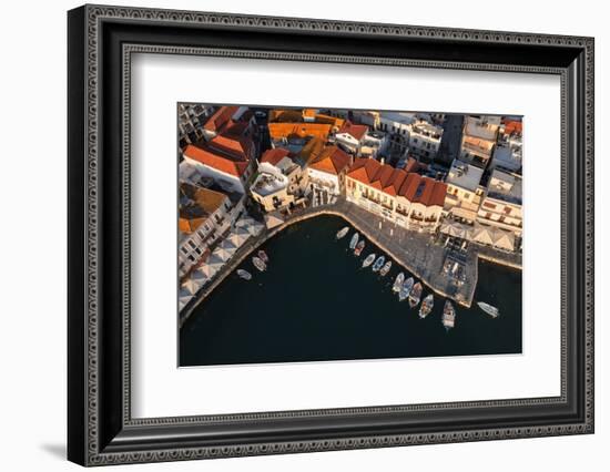 Aerial view of Venetian harbor, Rethymno, Crete, Greek Islands, Greece, Europe-Markus Lange-Framed Photographic Print