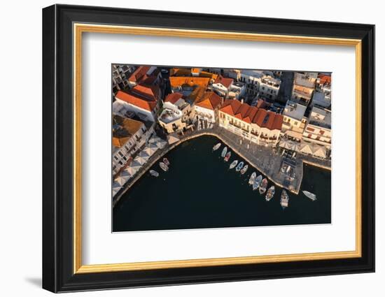 Aerial view of Venetian harbor, Rethymno, Crete, Greek Islands, Greece, Europe-Markus Lange-Framed Photographic Print