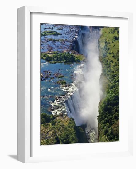 Aerial View of Victoria Falls, Waterfall, and the Zambesi River, Zimbabwe-Miva Stock-Framed Photographic Print