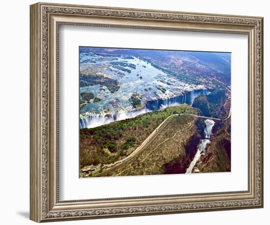 Aerial View of Victoria Falls, Waterfall, and the Zambesi River, Zimbabwe-Miva Stock-Framed Photographic Print