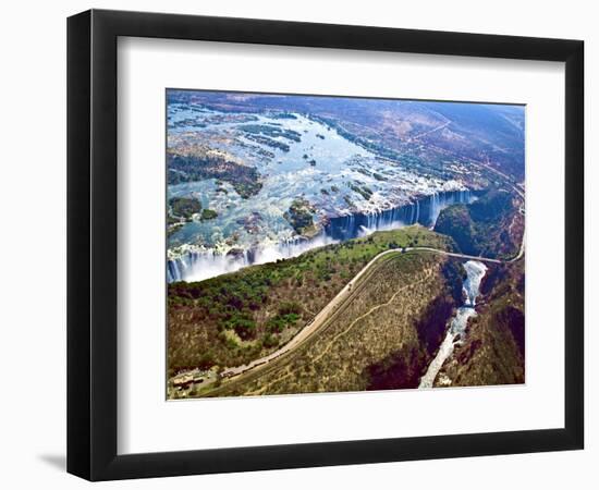 Aerial View of Victoria Falls, Waterfall, and the Zambesi River, Zimbabwe-Miva Stock-Framed Photographic Print