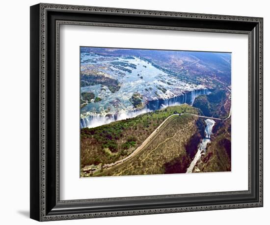 Aerial View of Victoria Falls, Waterfall, and the Zambesi River, Zimbabwe-Miva Stock-Framed Photographic Print