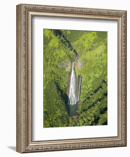 Aerial View of Waterfall in Waimea Canyon-Terry Eggers-Framed Photographic Print