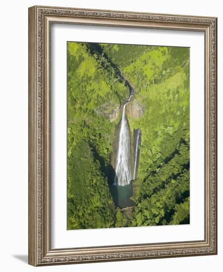 Aerial View of Waterfall in Waimea Canyon-Terry Eggers-Framed Photographic Print