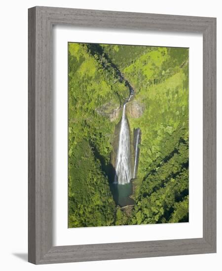 Aerial View of Waterfall in Waimea Canyon-Terry Eggers-Framed Photographic Print