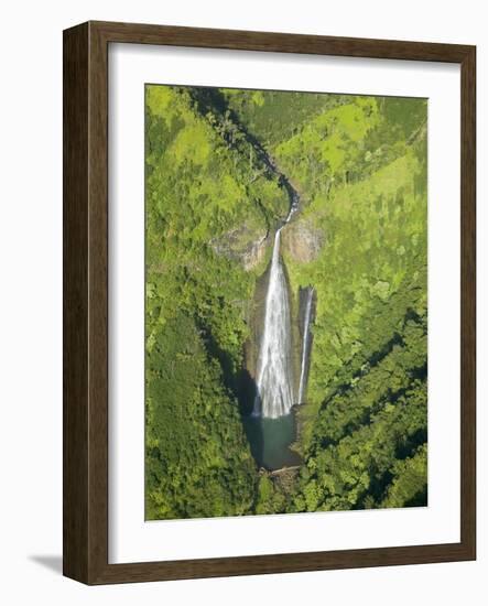 Aerial View of Waterfall in Waimea Canyon-Terry Eggers-Framed Photographic Print