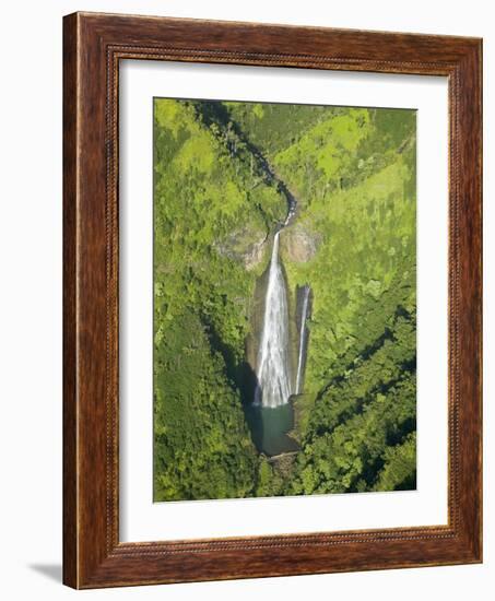 Aerial View of Waterfall in Waimea Canyon-Terry Eggers-Framed Photographic Print