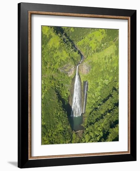 Aerial View of Waterfall in Waimea Canyon-Terry Eggers-Framed Photographic Print