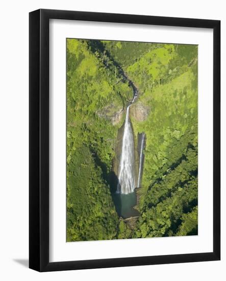 Aerial View of Waterfall in Waimea Canyon-Terry Eggers-Framed Photographic Print