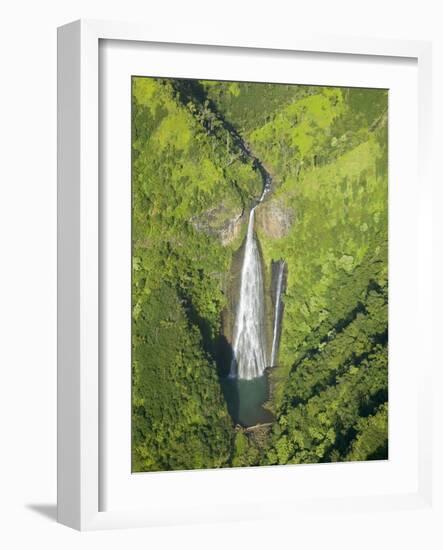 Aerial View of Waterfall in Waimea Canyon-Terry Eggers-Framed Photographic Print
