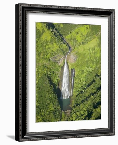 Aerial View of Waterfall in Waimea Canyon-Terry Eggers-Framed Photographic Print
