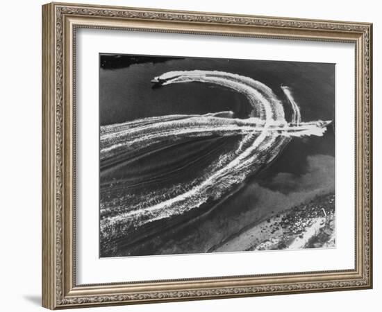 Aerial View of Waterskiers and Motorboats Speeding across the Pacific Ocean at Marine Stadium-Margaret Bourke-White-Framed Photographic Print