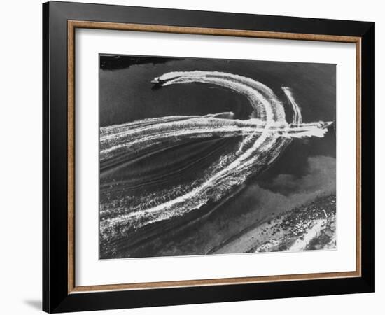 Aerial View of Waterskiers and Motorboats Speeding across the Pacific Ocean at Marine Stadium-Margaret Bourke-White-Framed Photographic Print